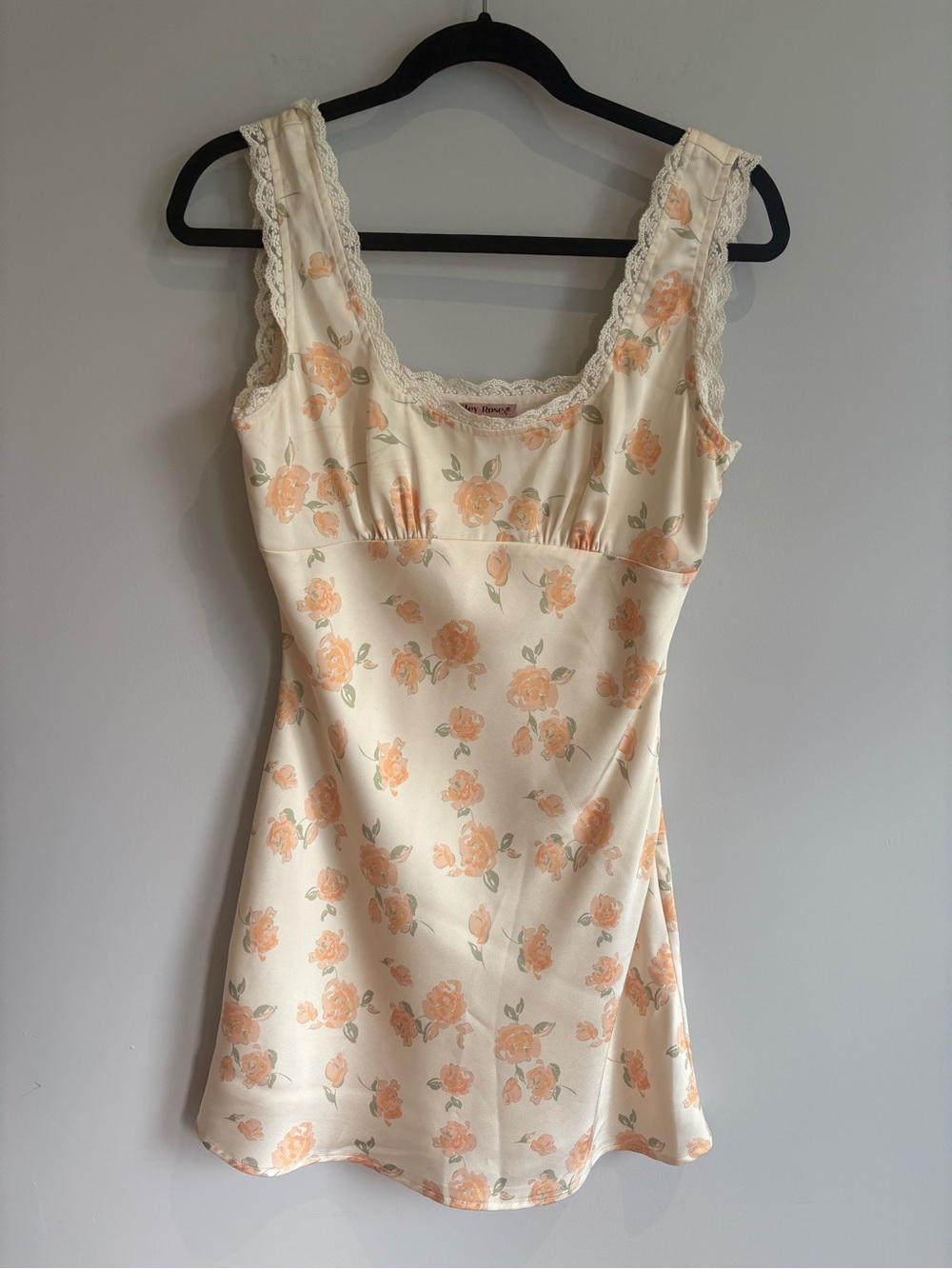 Cream Floral Lace-Trim Slip Dress